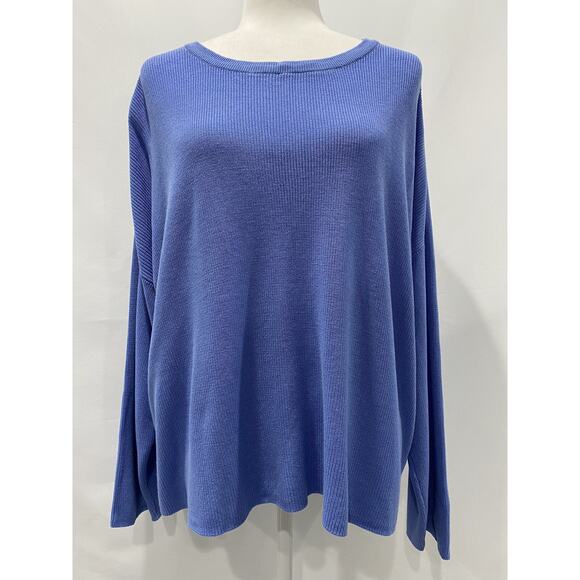 Eileen Fisher Horizontal Round Neck Top Blue XL Swater Women Made In USA A001959